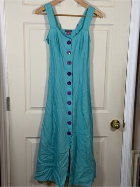 Vince Camuto Turquoise Maxi Dress with Purple Buttons